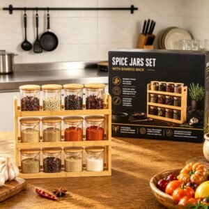 Spice Jars Set with Bamboo Rack